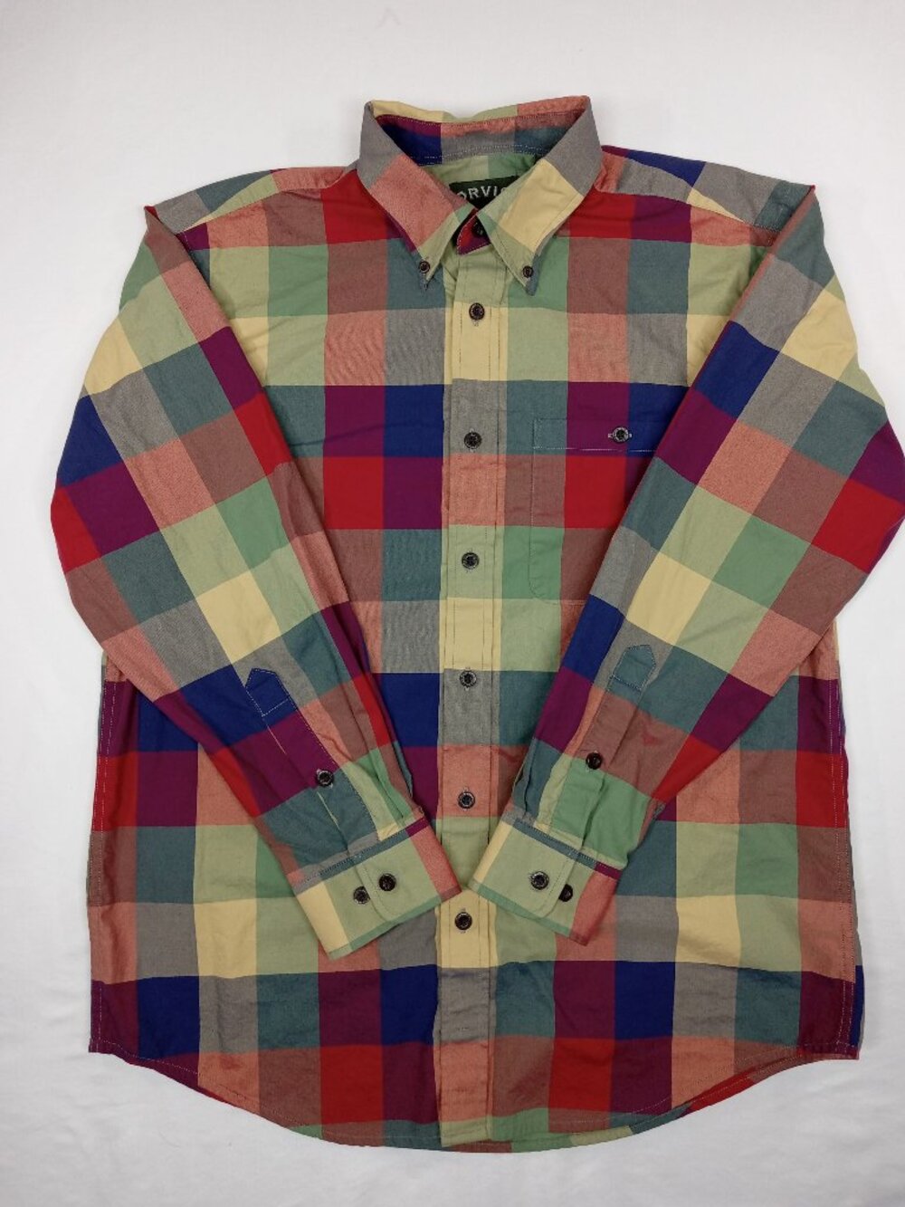 Orvis Mens Large Signature Twill Plaid Button Down Shirt Multicolor Long Sleeve